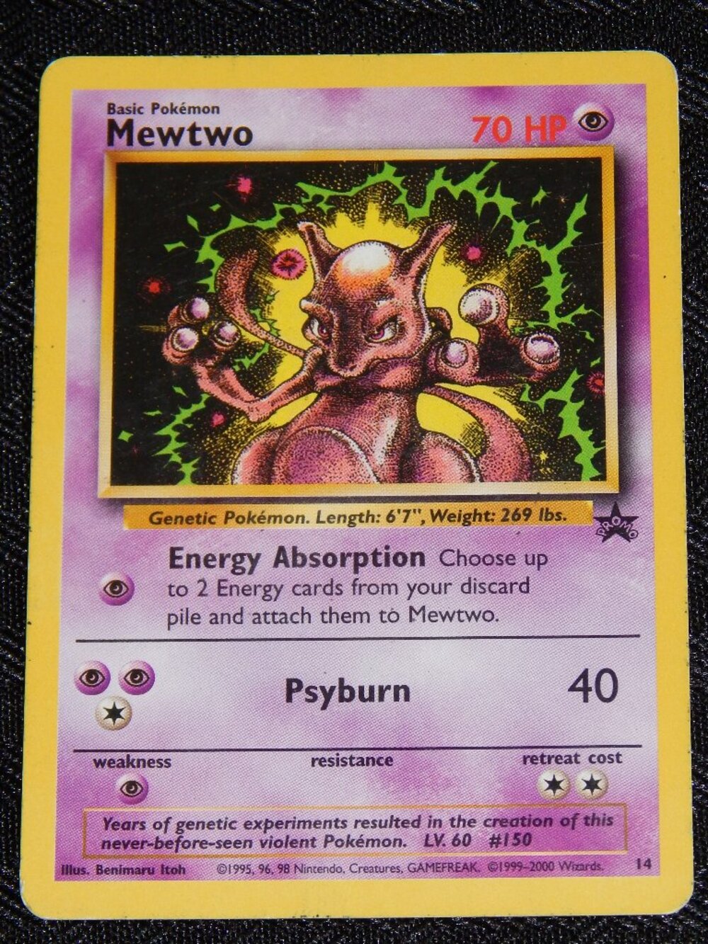 Vintage WOTC Pokemon Mewtwo Black Star Promo Trading Card 14 LV. 60 #150